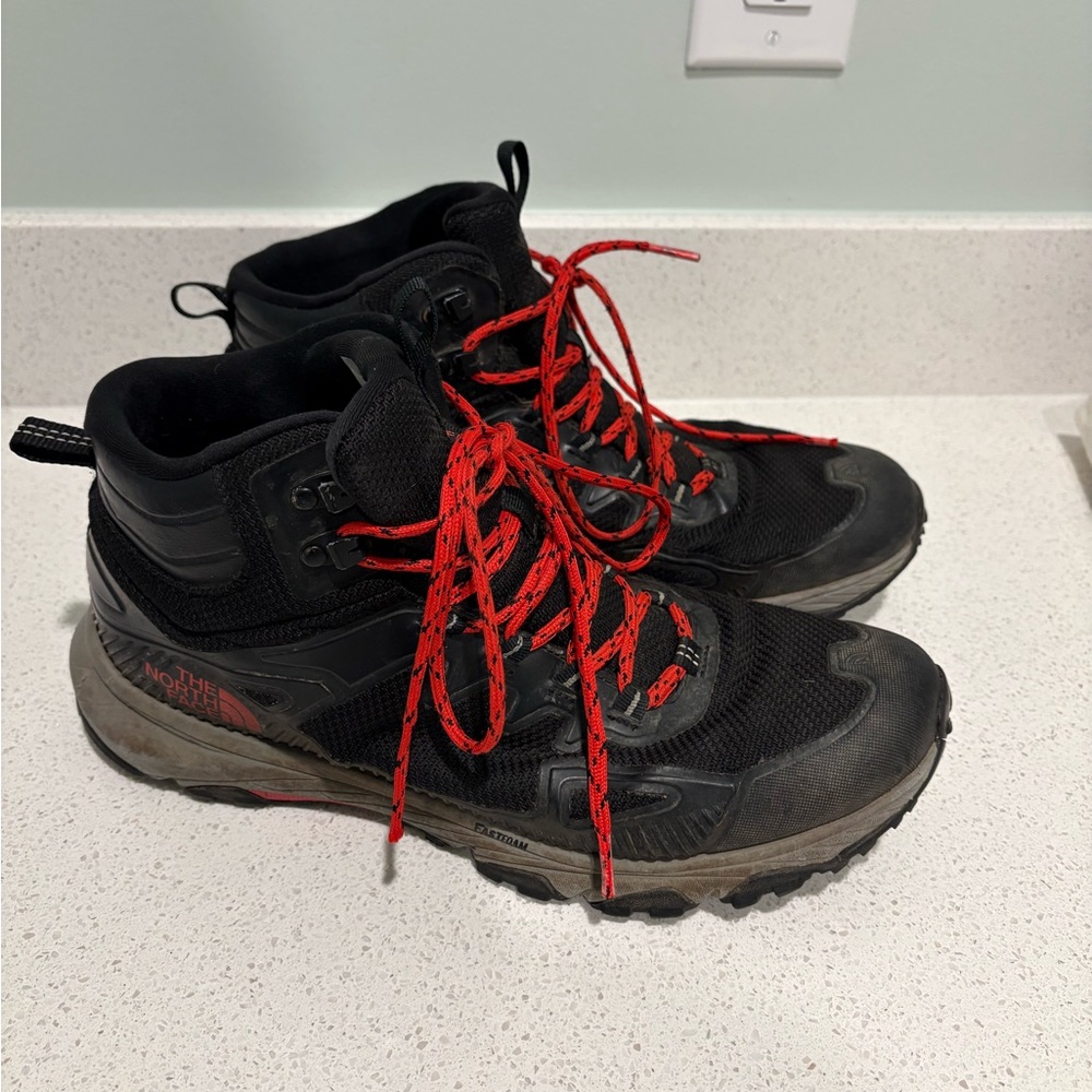 The North Face Black Hiking Boots with Red Laces